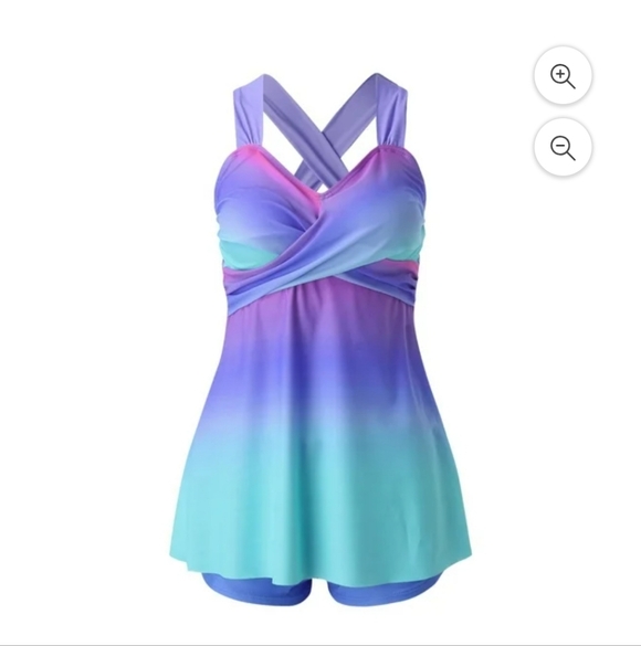Colorful Tankini Swimdress Set Criss Cross Back Boyshorts Tropical Women's Large - Picture 3 of 16